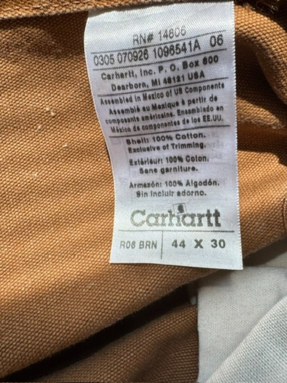 Carhartt R06 BRN Duck Bib Overalls Mens 44x30 Brown Double Knee Workwear - Picture 11 of 15